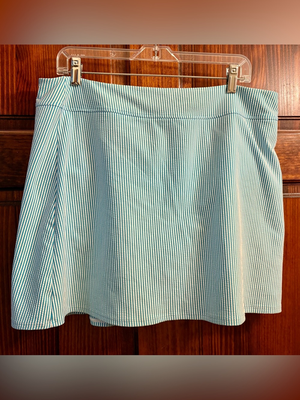 New Draper James Seersucker Blue White Stripe Swim Skirt w/ Panty 16 1X XL - Picture 1 of 6